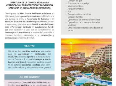 Se inició con la “Certificación en Protección y Prevención Sanitaria en Instalaciones Turísticas en Quintana Roo