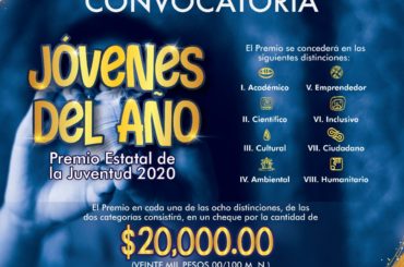 Convocan a jóvenes del Estado a participar en el Premio Estatal de la Juventud 2020