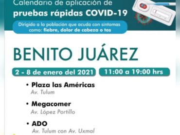 Módulos de aplicación de pruebas rápidas del 2 al 8 de enero