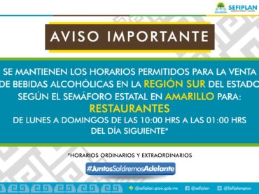 SEFIPLAN actualiza horarios permitidos para la venta de alcohol en el Estado