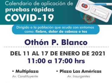 El 11 de enero inicia la tercera etapa de aplicación de pruebas rápidas de Covid-19