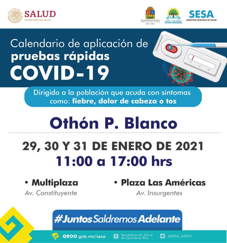 Del 29 de enero hasta el 5 de febrero continuará aplicación de pruebas rápidas COVID-19